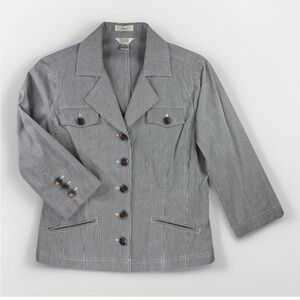 Christopher Banks 3/4 Length Sleeve Stretch Jacket Small Blue White Seersucker